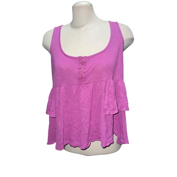 Xhilaration Womens Sleeveless Pink Ruffled Scoop Neck Tank Top Sz Large Purple - Picture 1 of 11